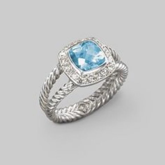 David Yurman Silver Ring with Deep Blue Stone - Picture 2 of 5